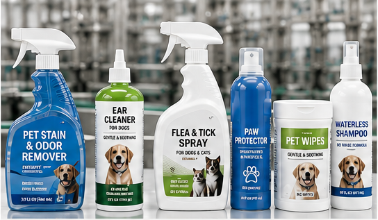 Bottles, sprays, and wipes lineup